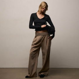 Ribbed Waist Wide Leg Pant in Coffee Pigment | James Perse Los Angeles