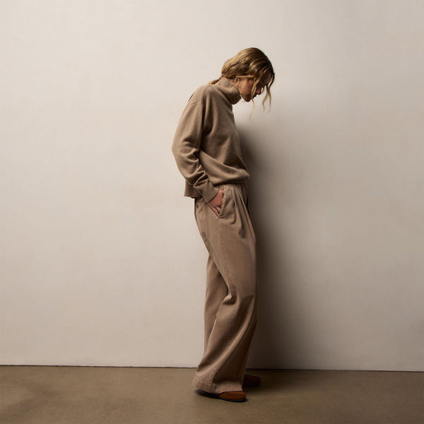 Ribbed Waist Wide Leg Pant in Coffee Pigment | James Perse Los Angeles