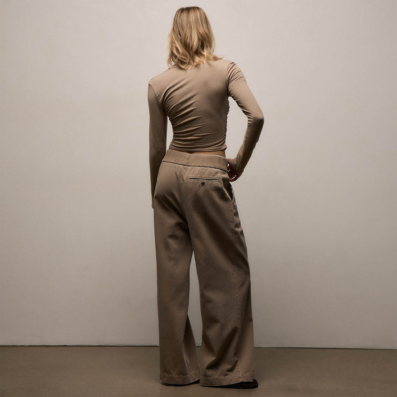 Ribbed Waist Wide Leg Pant in Fawn Pigment | James Perse Los Angeles