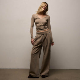 Ribbed Waist Wide Leg Pant in Fawn Pigment | James Perse Los Angeles