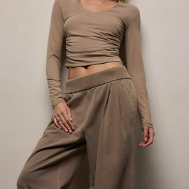 Ribbed Waist Wide Leg Pant in Fawn Pigment | James Perse Los Angeles