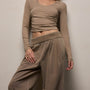 Ribbed Waist Wide Leg Pant in Fawn Pigment | James Perse Los Angeles