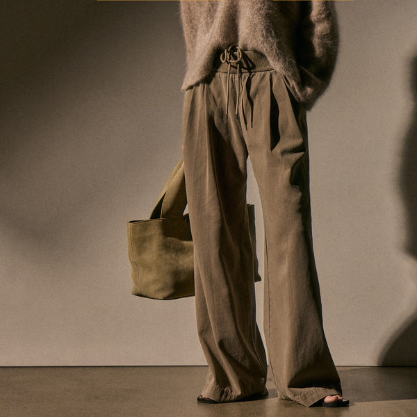 Ribbed Waist Wide Leg Pant - Fawn Pigment