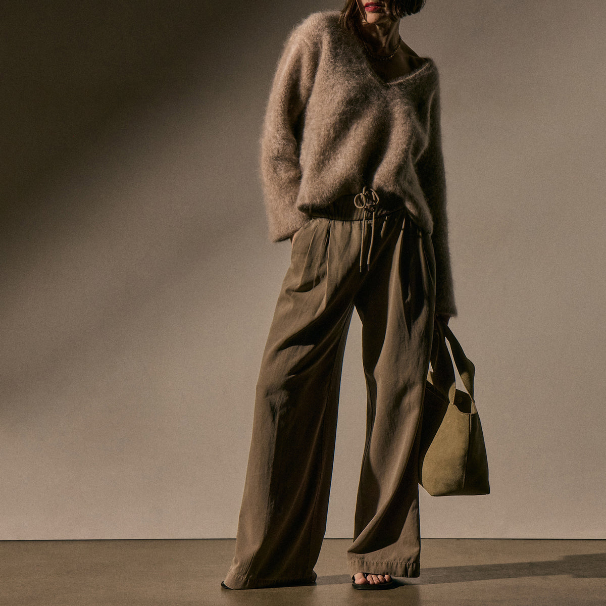 Ribbed Waist Wide Leg Pant - Fawn Pigment