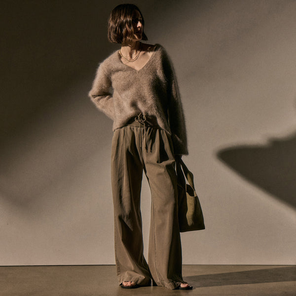 Ribbed Waist Wide Leg Pant - Fawn Pigment