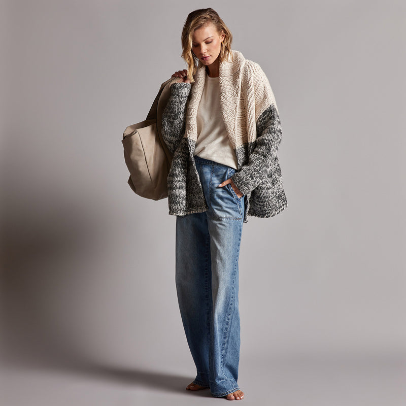 Chunky Knit Cardigan in Ivory/Grey Marl | James Perse Los Angeles