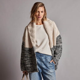 Chunky Knit Cardigan in Ivory/Grey Marl | James Perse Los Angeles