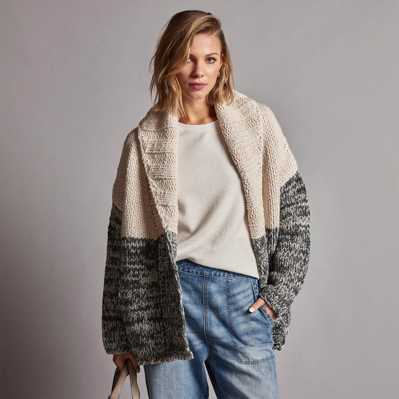 Chunky Knit Cardigan in Ivory/Grey Marl | James Perse Los Angeles