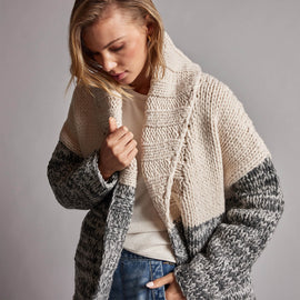 Chunky Knit Cardigan in Ivory/Grey Marl | James Perse Los Angeles