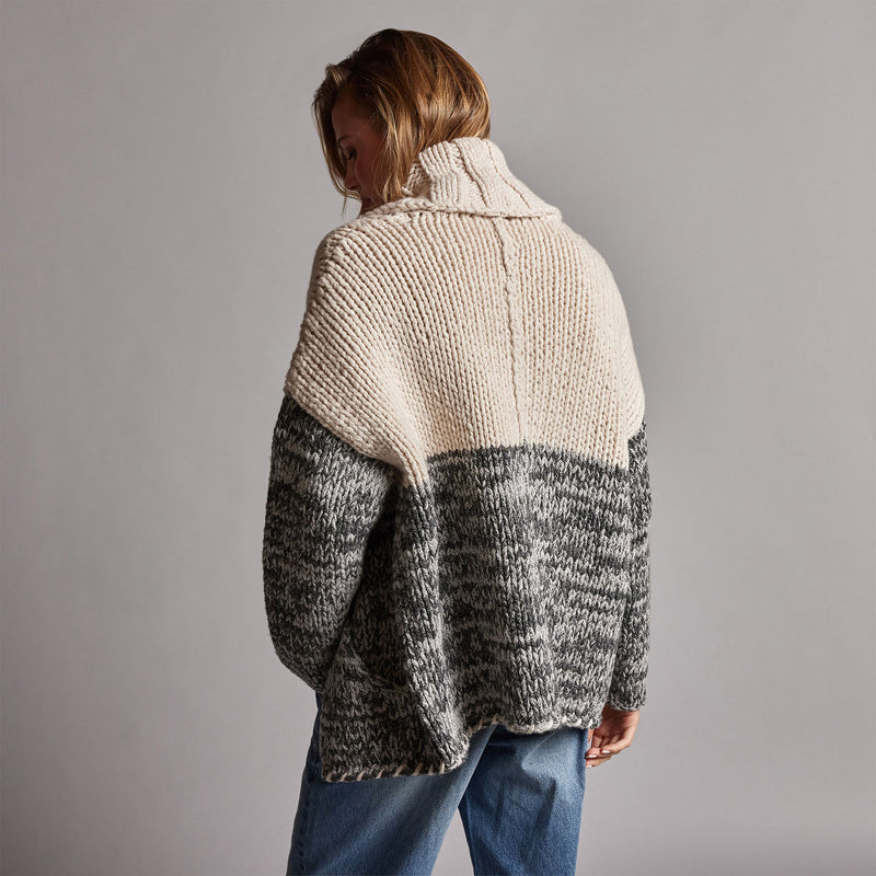 Chunky Knit Cardigan in Ivory/Grey Marl | James Perse Los Angeles