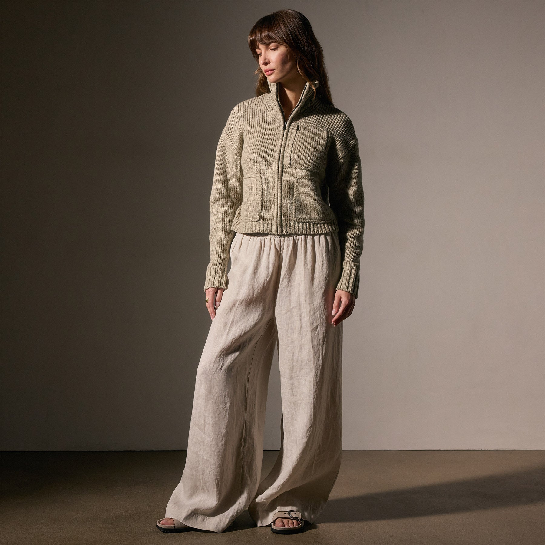 Cotton Knit Zip Front Sweater - Overcast | James Perse Los Angeles