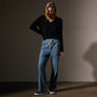 Wide Leg Pull On Denim Pant  in Mid Bleach Wash | James Perse Los Angeles
