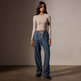 Wide Leg Pull On Denim Pant in Medium Wash | James Perse Los Angeles