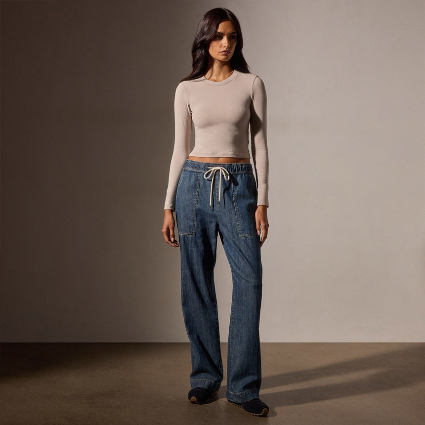 Wide Leg Pull On Denim Pant in Medium Wash | James Perse Los Angeles