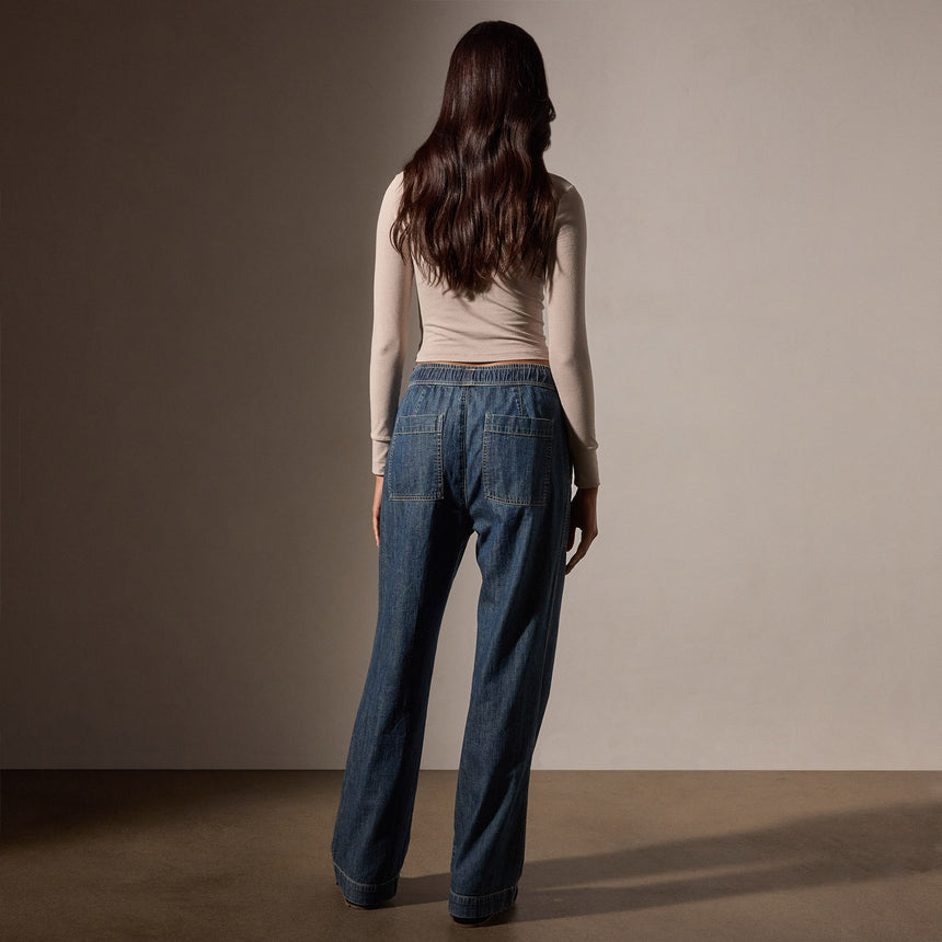 Wide Leg Pull On Denim Pant in Medium Wash | James Perse Los Angeles