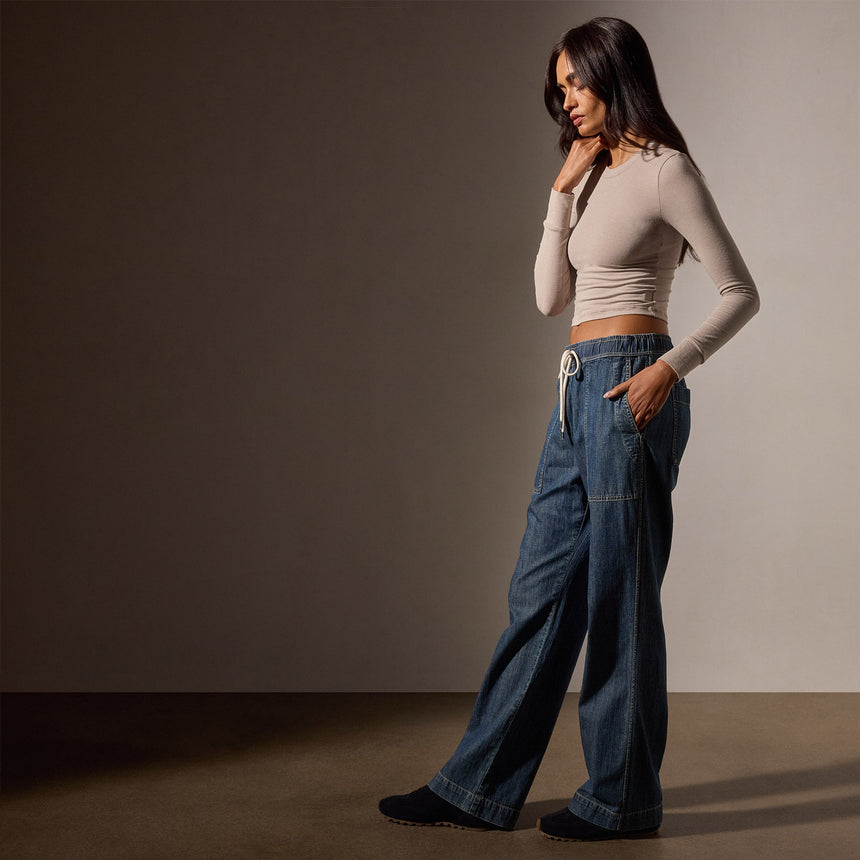 Wide Leg Pull On Denim Pant in Medium Wash | James Perse Los Angeles