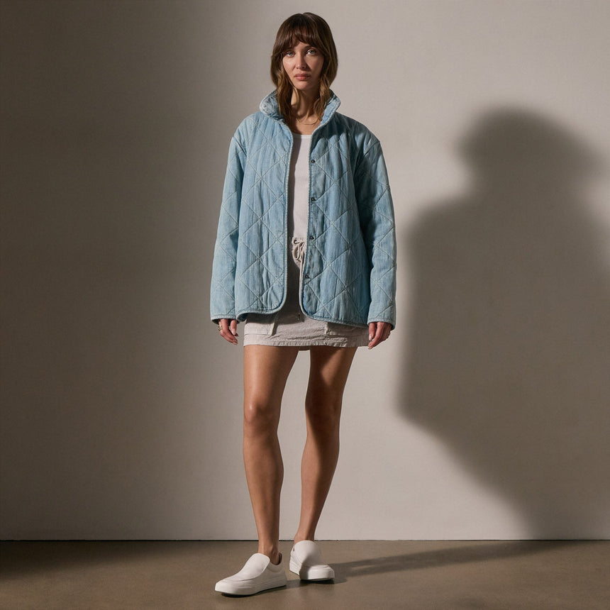 Diamond Quilted Denim Jacket in Bleach Wash | James Perse Los Angeles