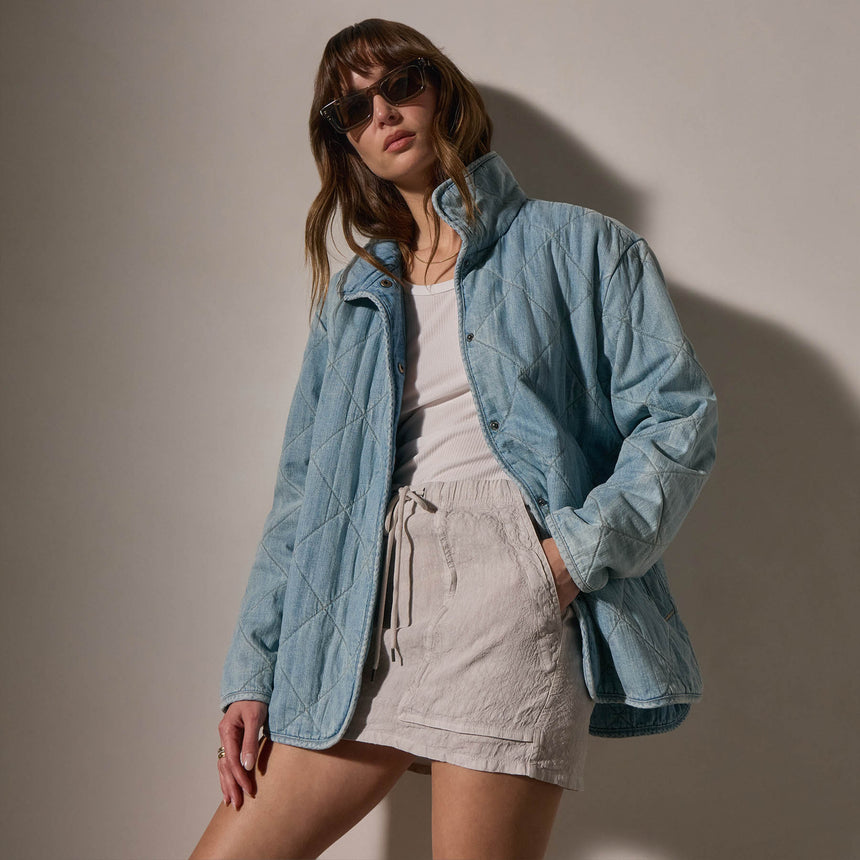 Diamond Quilted Denim Jacket in Bleach Wash | James Perse Los Angeles
