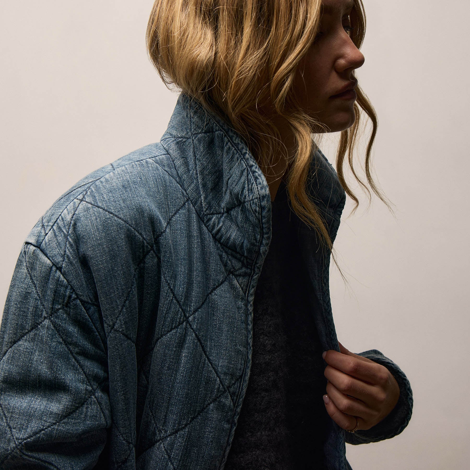 Denim Quilted Jacket - Medium Wash | James Perse Los Angeles
