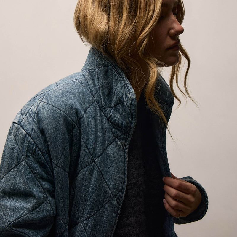 Denim Quilted Jacket in Medium Wash | James Perse Los Angeles