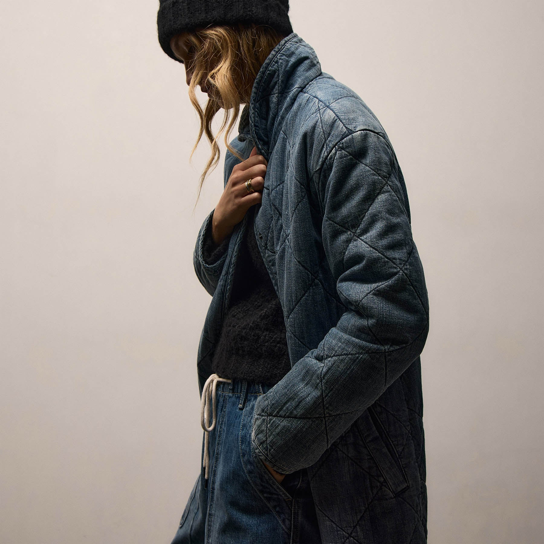 Denim Quilted Jacket - Medium Wash | James Perse Los Angeles
