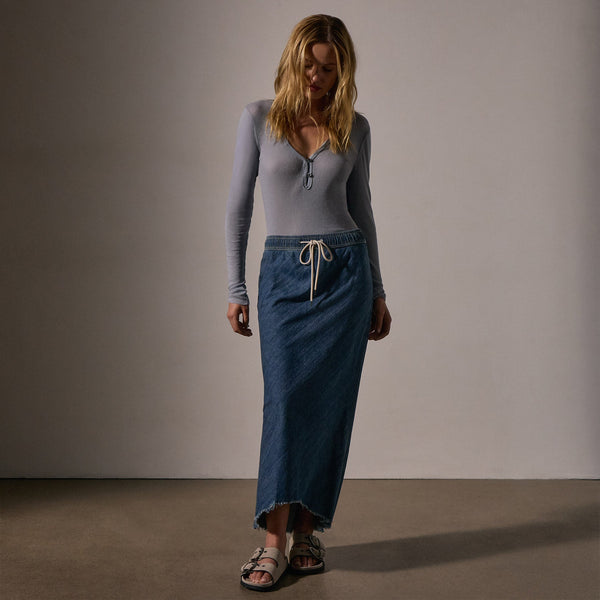 Bias Cut Denim Skirt in Medium Wash | James Perse Los Angeles