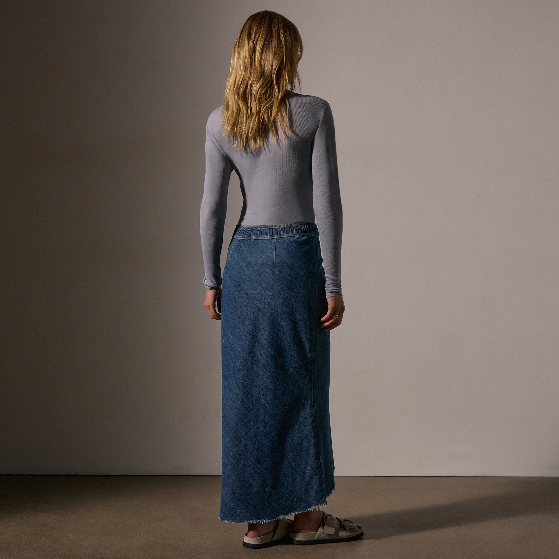 Bias Cut Denim Skirt in Medium Wash | James Perse Los Angeles