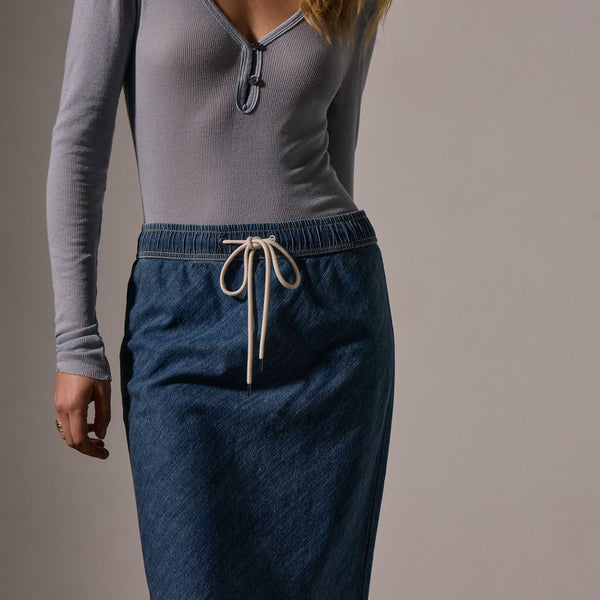 Bias Cut Denim Skirt in Medium Wash | James Perse Los Angeles
