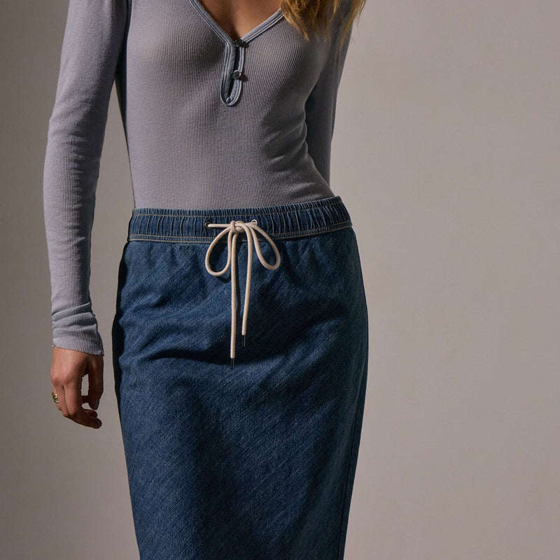 Bias Cut Denim Skirt in Medium Wash | James Perse Los Angeles