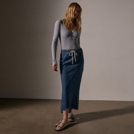 Bias Cut Denim Skirt in Medium Wash | James Perse Los Angeles