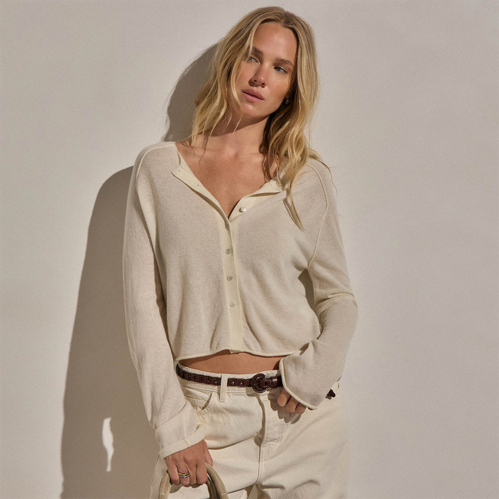 Cashmere Raglan Cardigan in Ecru | James Perse Los Angeles