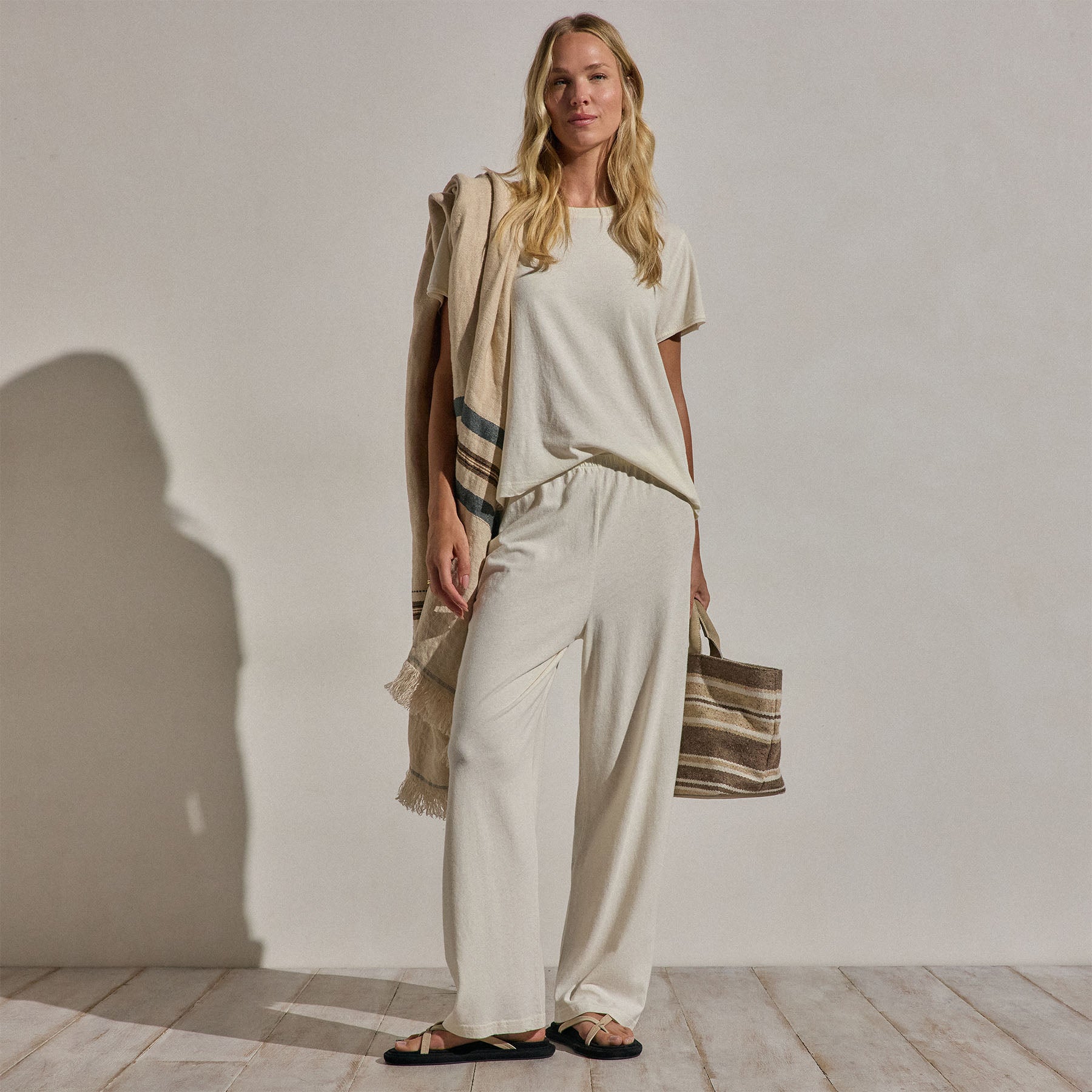 Cotton Linen Pull On Pant in Ecru | James Perse Los Angeles