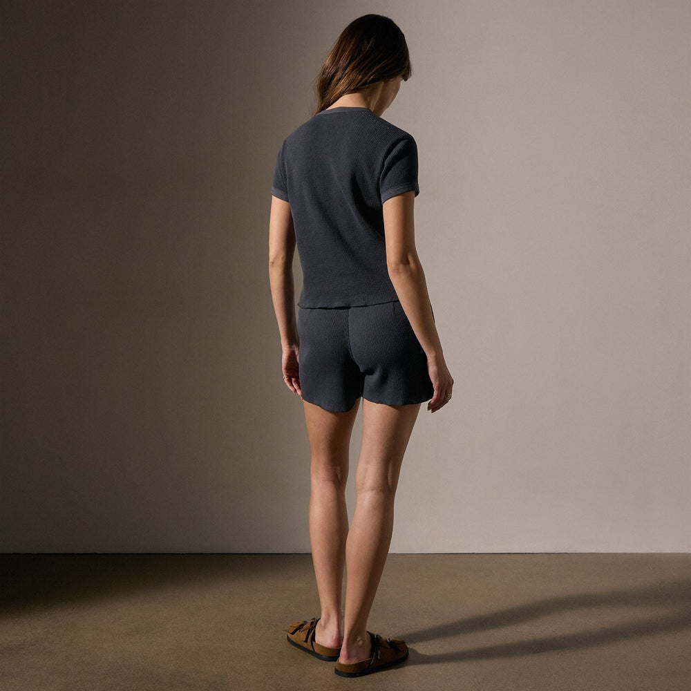 Cotton Linen Waffle Henley in Asphalt | James Perse Los Angeles