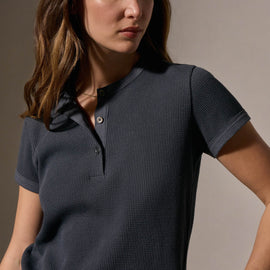 Cotton Linen Waffle Henley in Asphalt | James Perse Los Angeles