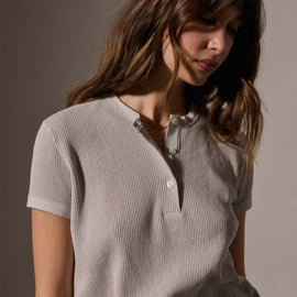 Cotton Linen Waffle Henley in Salt | James Perse Los Angeles