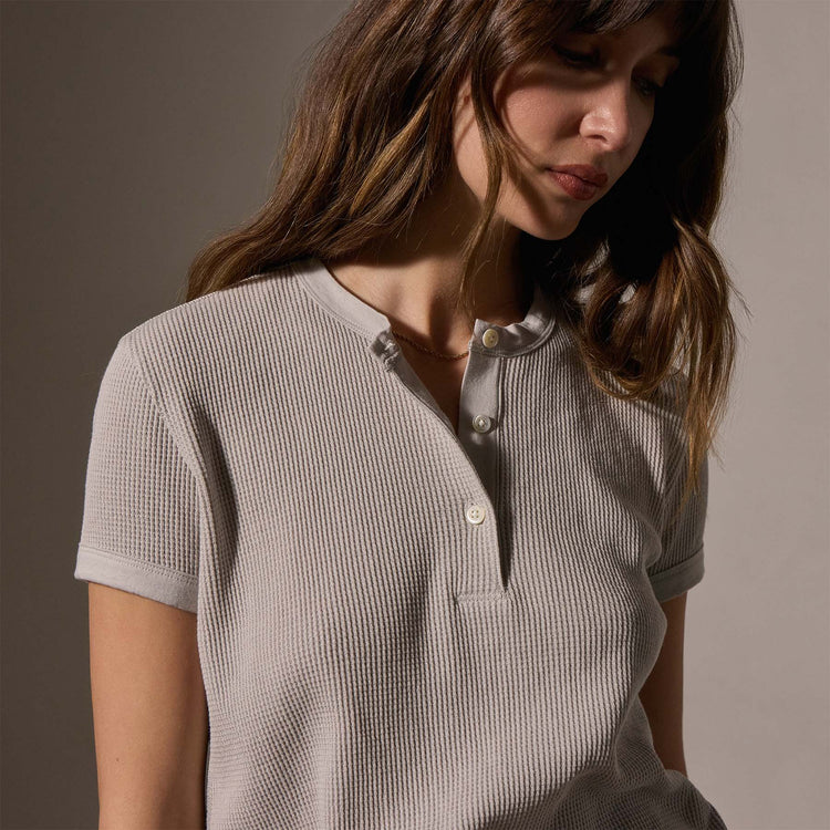 Cotton Linen Waffle Henley in Salt | James Perse Los Angeles