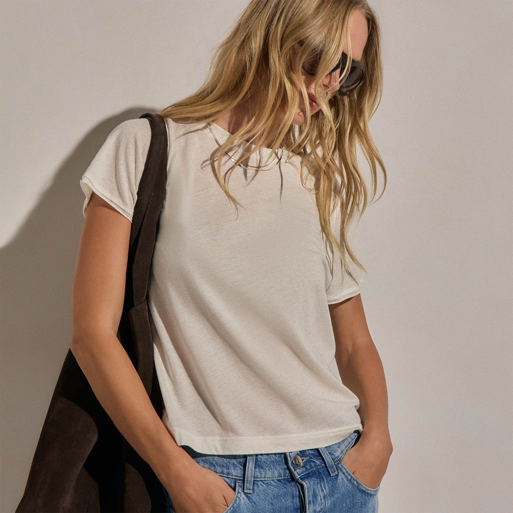 Cotton Cashmere Tee In Off White | James Perse Los Angeles
