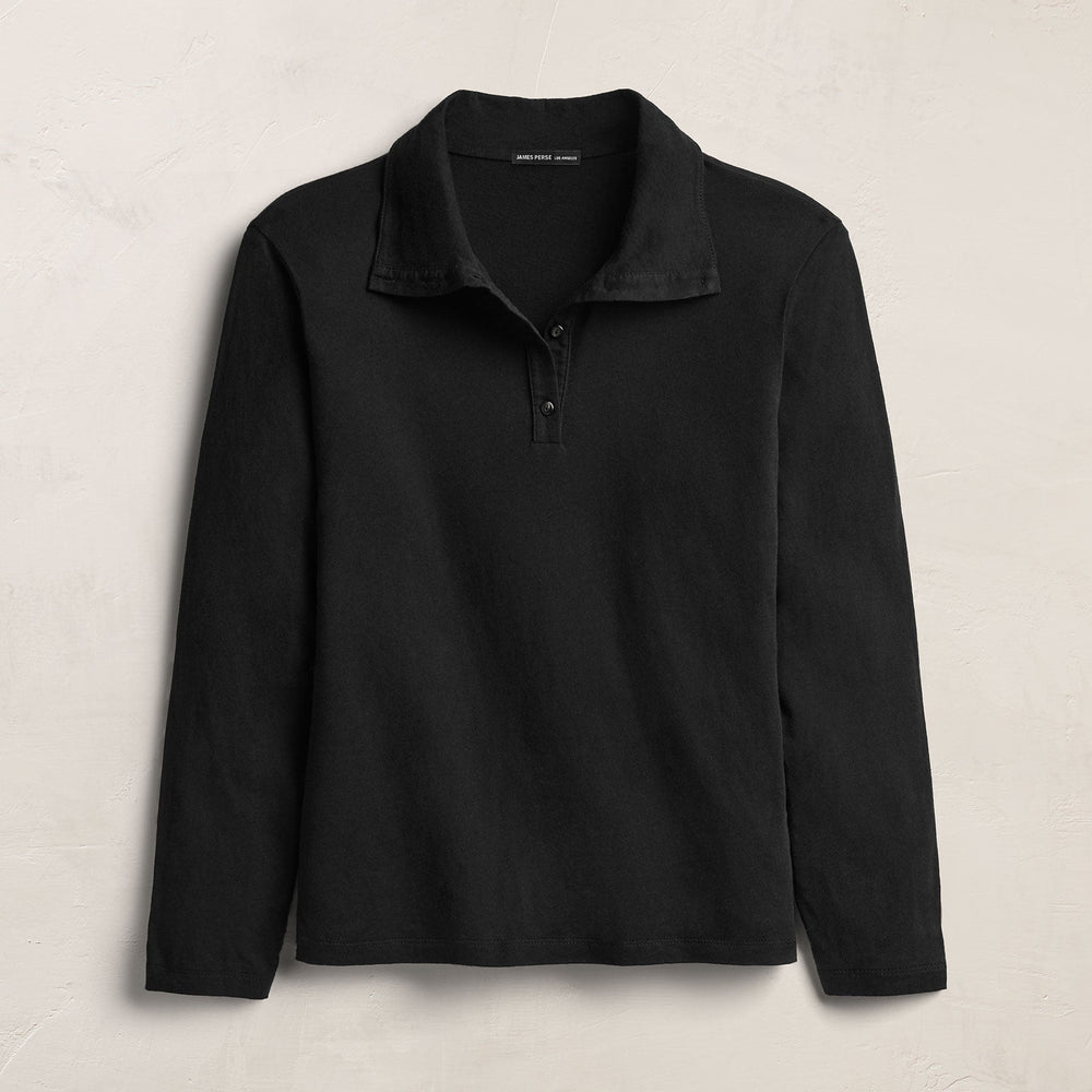 Cotton Cashmere High Neck Polo - Black