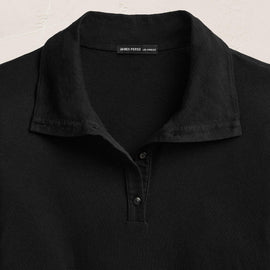 Cotton Cashmere High Neck Polo - Black