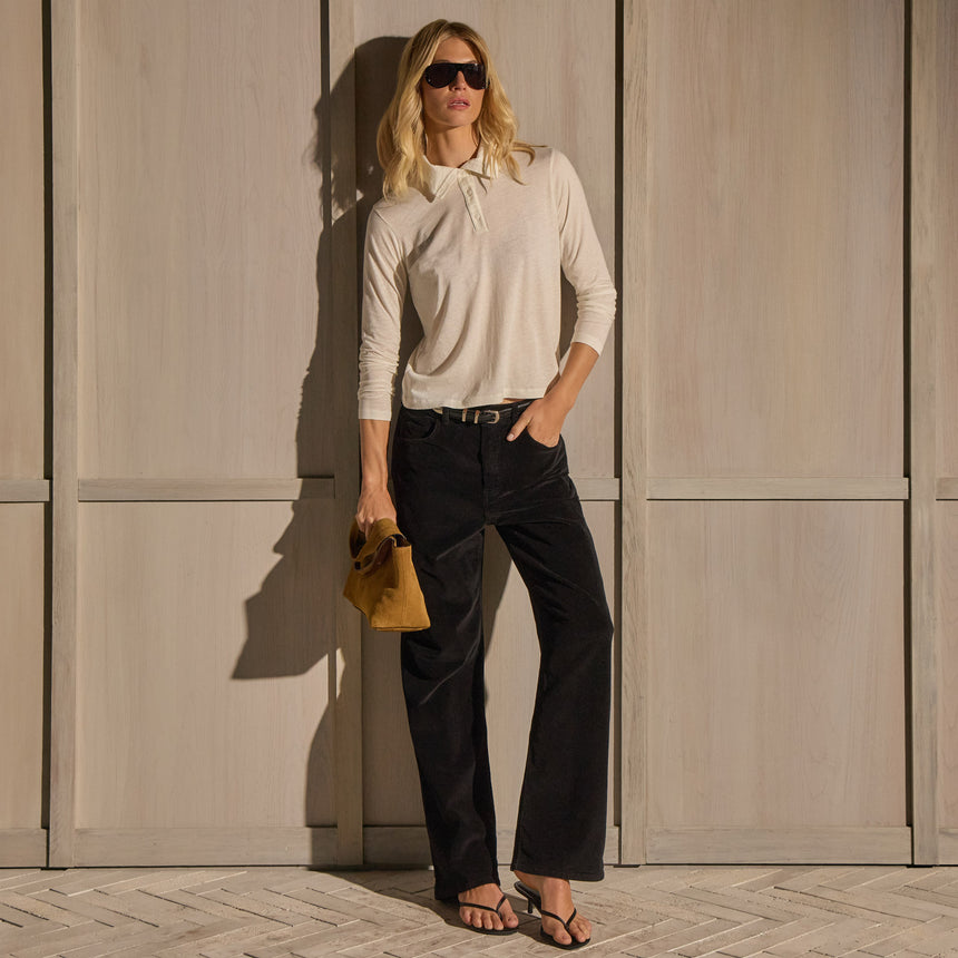 Cotton Cashmere High Neck Polo - Off White | James Perse Los Angeles