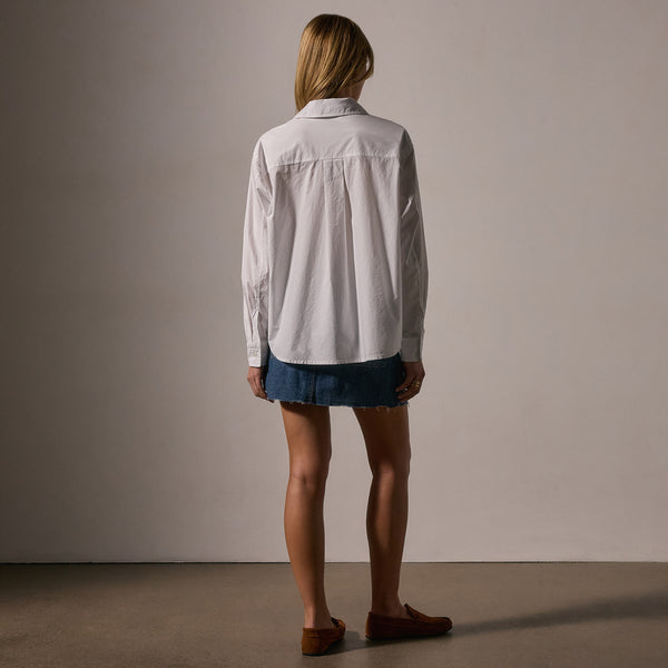 Stretch Poplin Button Up - White