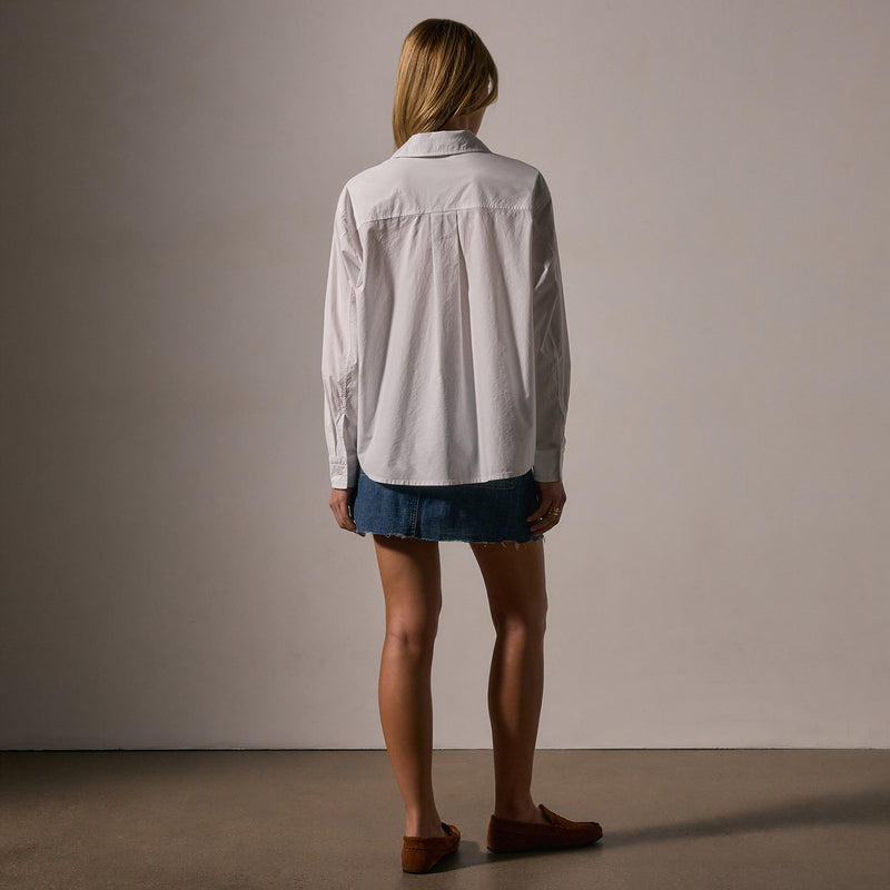 Stretch Poplin Button Up - White