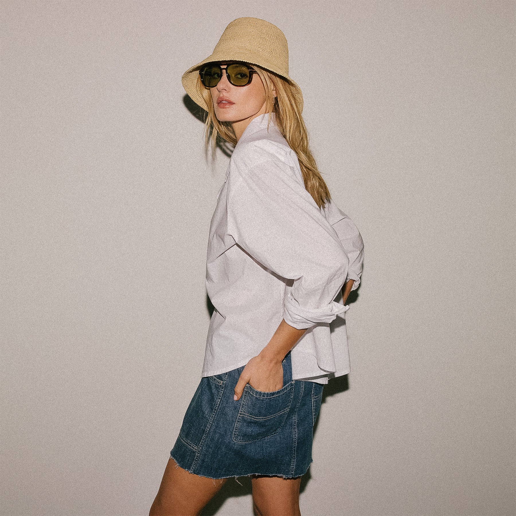 Drawstring Denim Mini Skirt in Medium Wash | James Perse Los Angeles