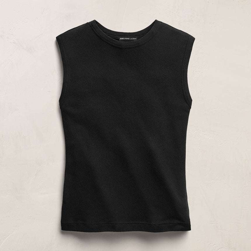Cotton Cashmere Rib Tank in Black | James Perse Los Angeles