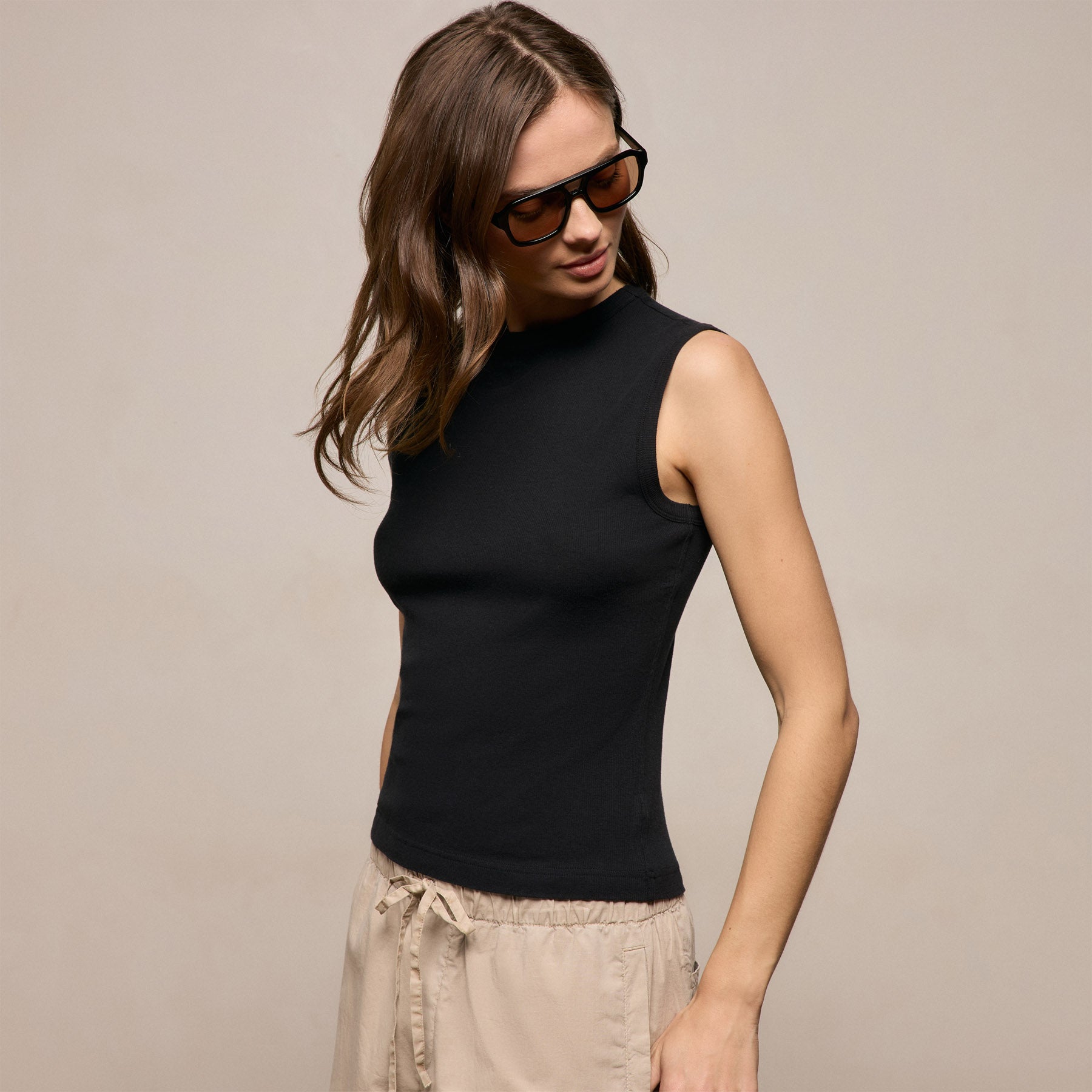Cotton Cashmere Rib Tank in Black | James Perse Los Angeles
