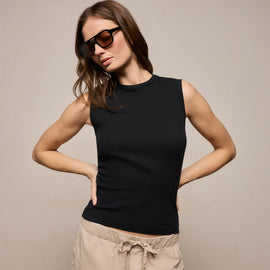 Cotton Cashmere Rib Tank in Black | James Perse Los Angeles