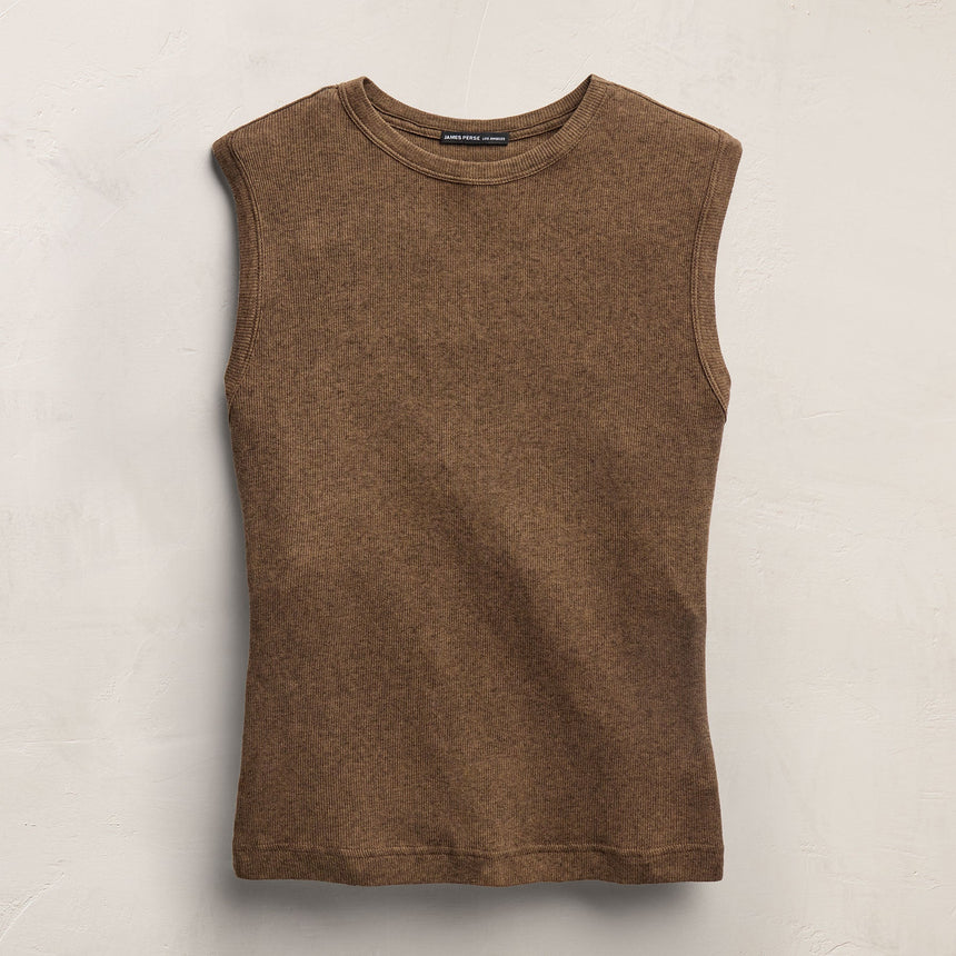 Cotton Cashmere Rib Tank in Brown | James Perse Los Angeles