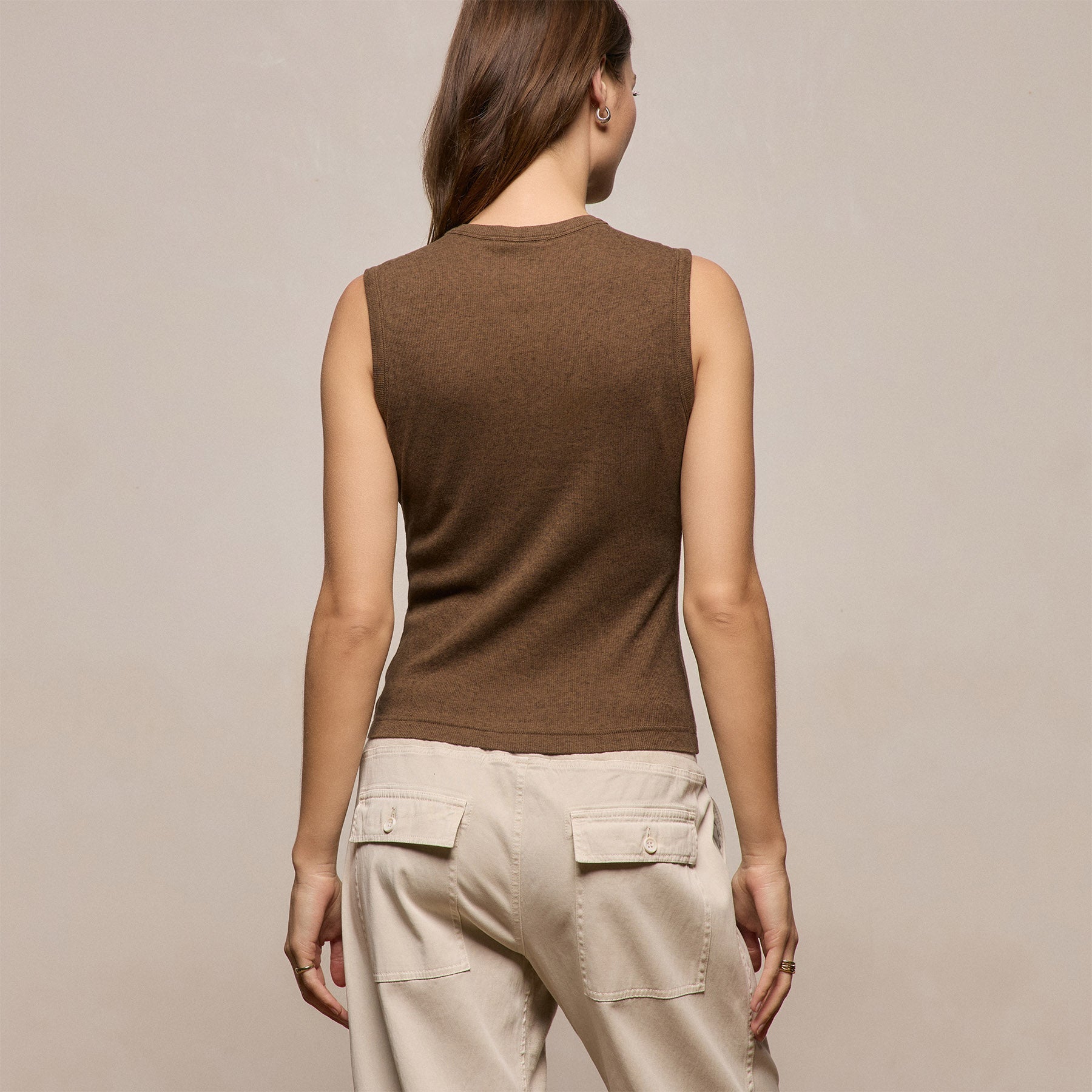 Cotton Cashmere Rib Tank in Brown | James Perse Los Angeles