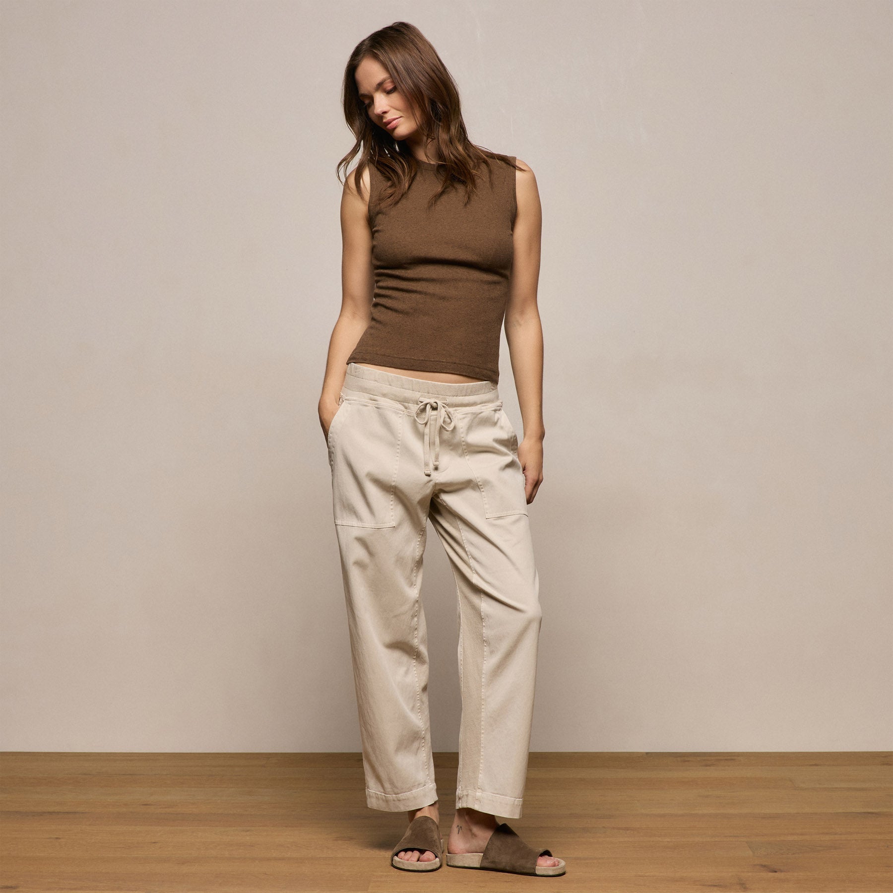 Cotton Cashmere Rib Tank in Brown | James Perse Los Angeles