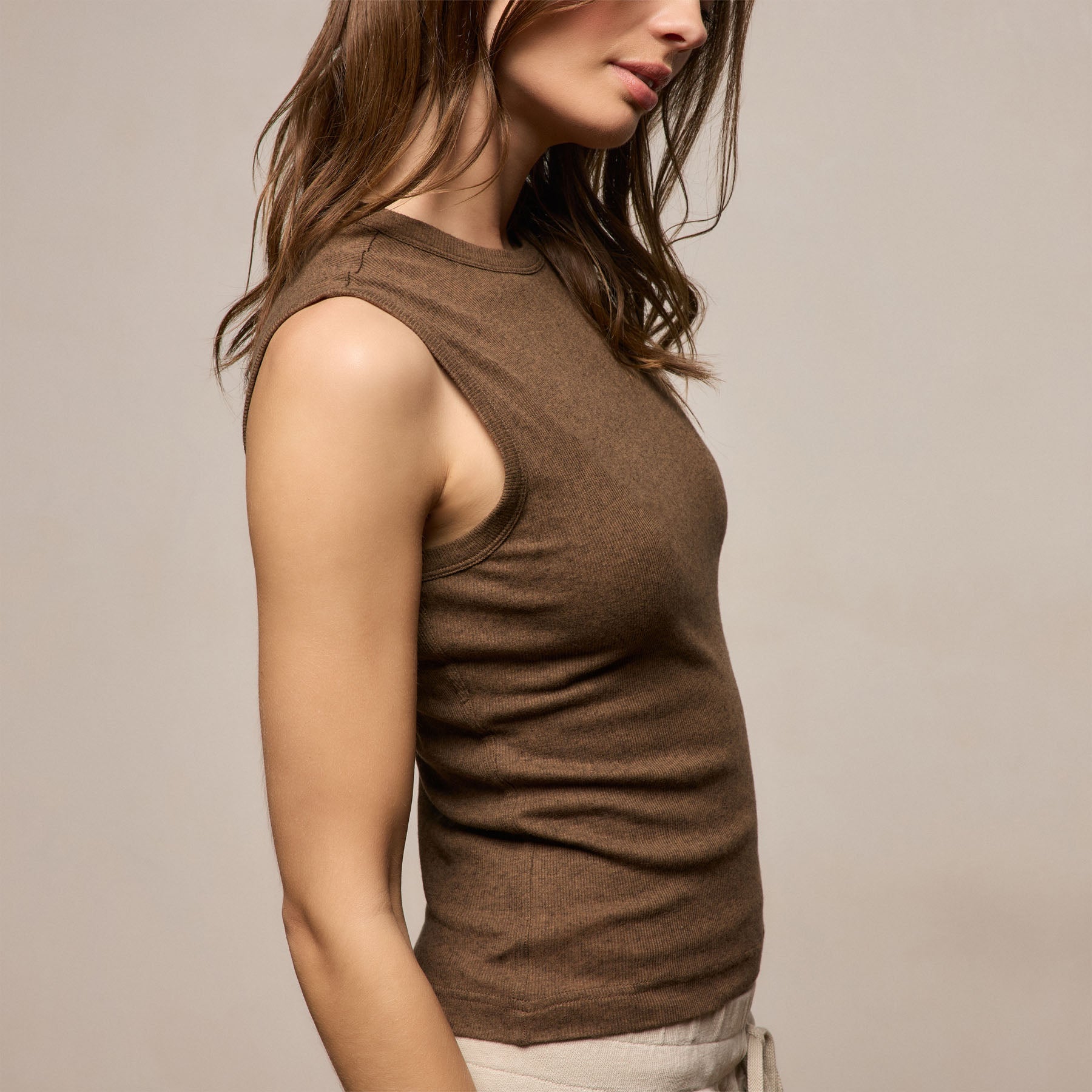 Cotton Cashmere Rib Tank in Brown | James Perse Los Angeles